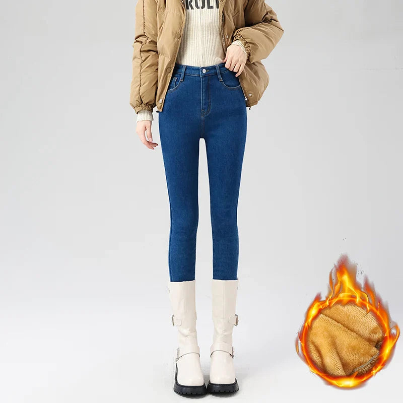 Women's Fleece Warm Winter Jeans Thicken Elastic Skinny Pencil Pants Fashion Korean Slim Plush Thermal Leggings Trousers