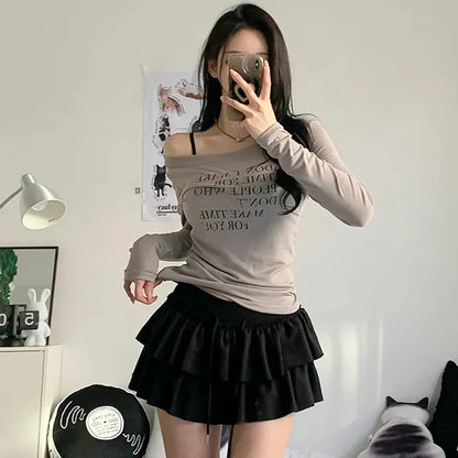 Summer 2025 Casual High Waist Fluffy Skirt Women's f-length Baked Cake Skirt with Fringe Versatile Cotton 00% Skirt