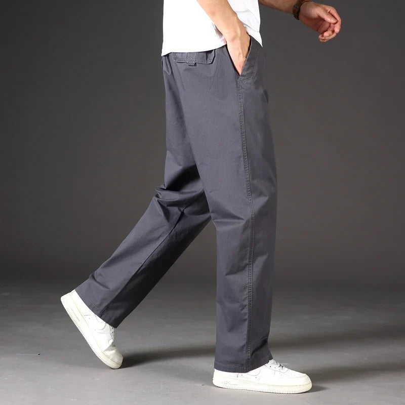 Men's 100% Cotton Cargo Pants Multi-pocket Elastic Waist Pants Big and Tall Mens Trousers Loose Fit Gym Sports Men's Pants
