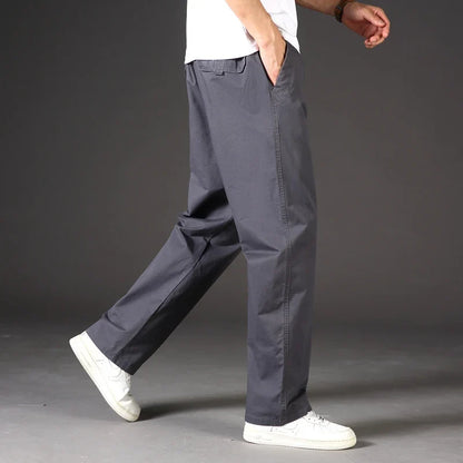 Men's 100% Cotton Cargo Pants Multi-pocket Elastic Waist Pants Big and Tall Mens Trousers Loose Fit Gym Sports Men's Pants