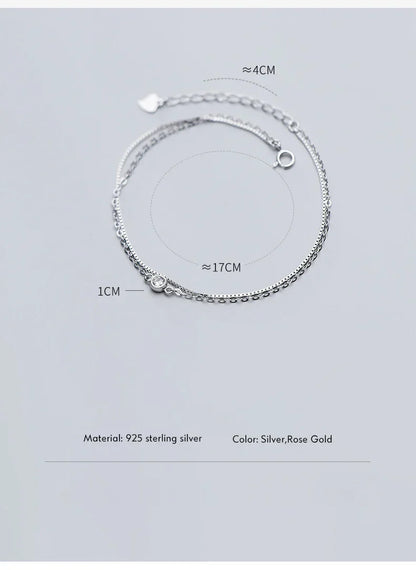 Real 925 Sterling Silver Luxury Double Layer Single Diamond Box Chain Bracelet for Women Fashion Bracelet Fine Jewelry