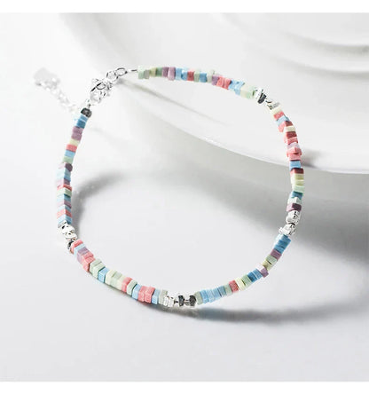 925 Sterling Silver Punk Colorful Square Chain Bracelet Rainbow Color Chain Link Platinum Plated For Women Fine Jewelry