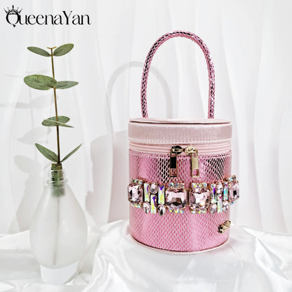 Nigerian-Inspired Rhinestone High Heels With Colourful Bucket Bag Fashionable Womens Footwear And Accessories Set