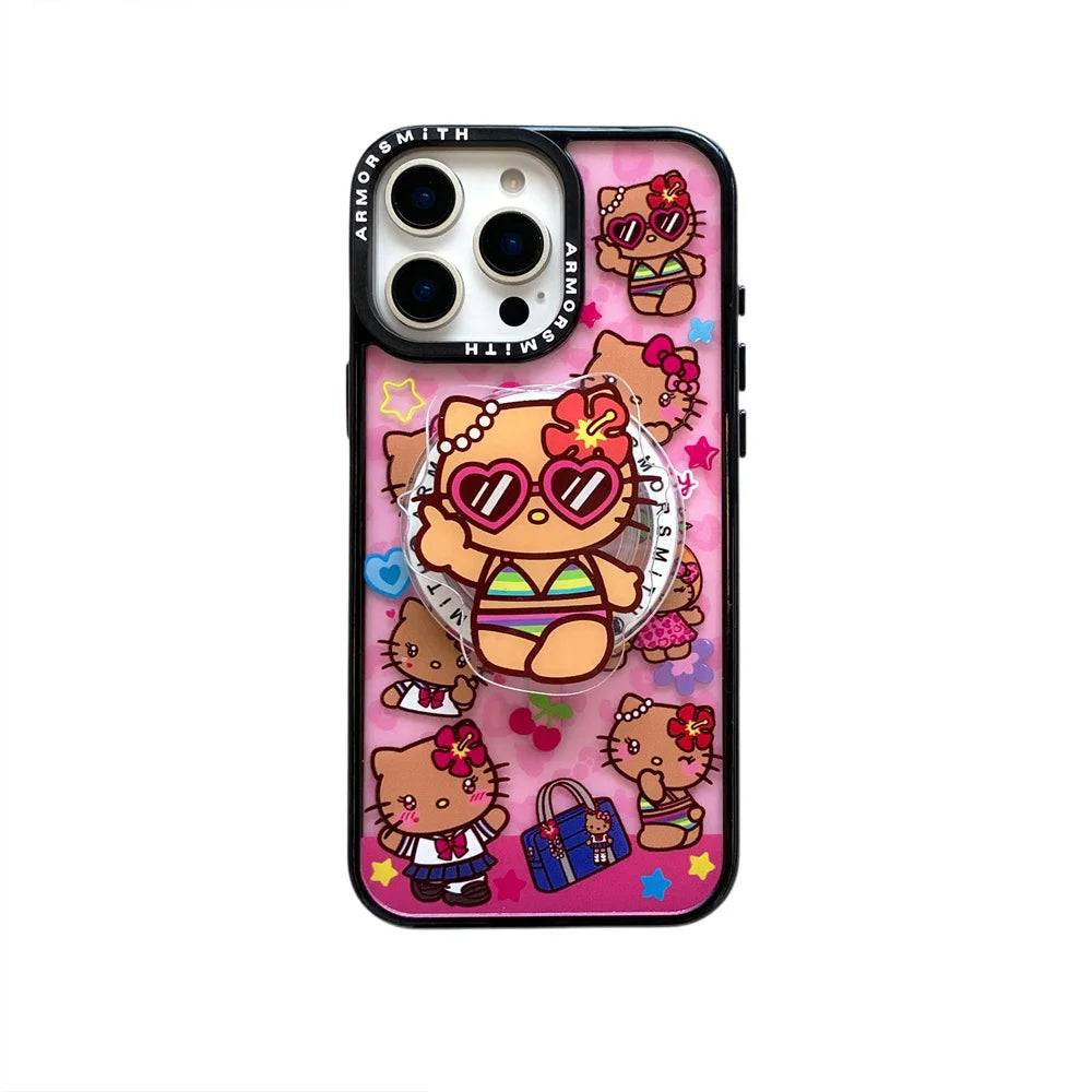 Y2K Hello Kitty Cute Cartoon Magnetic Phone Case For IPhone 12 13 14 15 16 17 Pro Max Protective Cover with Stand Fundas