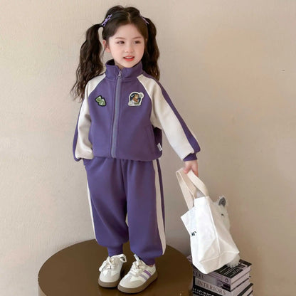 Summer Baby Girls Boys Cotton Leisure Contrast Zip Sweatshirt Jacket+Sweatpant Set School Kid 2PCS Tracksuit Child Outfit 2-12Yr