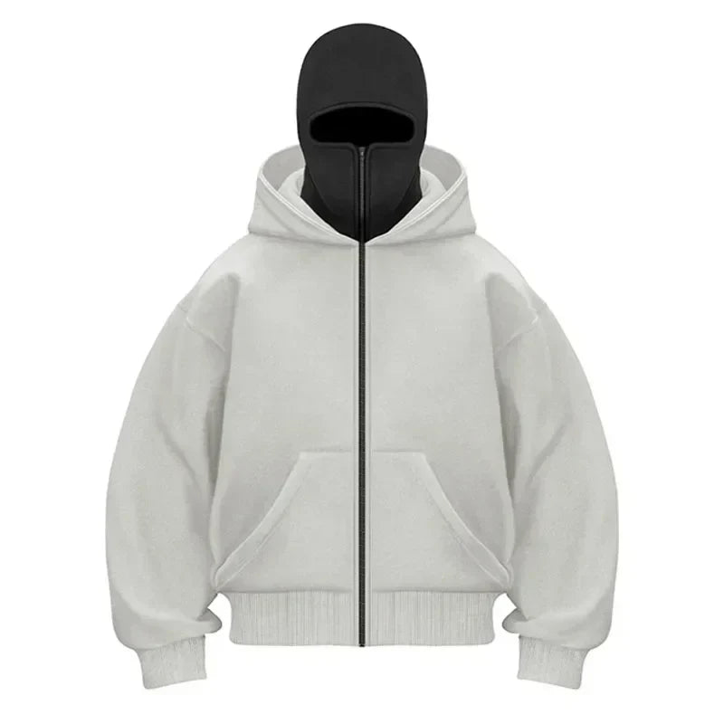 Balaclava Men Zip Hoodie Winter Warm Casual Sweatshirt Y2K with Hooded Face Mask Zipper Design Sports Jacket Outdoor Activities