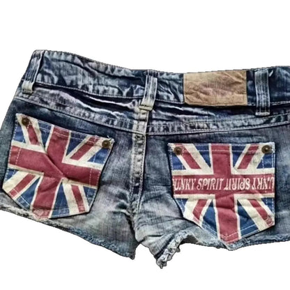 BB Hip Hop Fashion Street Clothing Graphic Printing Style Women Black Shorts Ins Y2K Goth Slim Denim Shorts