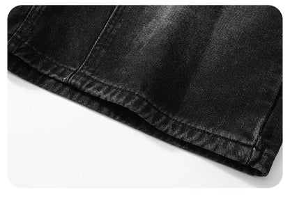 Fashion Streetwear Men's Denim Shorts Summer Loose Vintage Harajuku Splicing Hip-hop Cargo Moto Short Jeans Black Blue