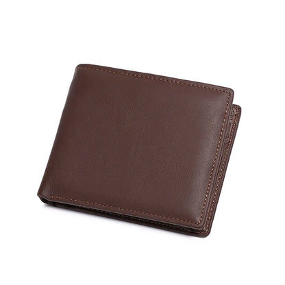 Men's Top Layer Cowhide Wallet Multi Card Slot Short Genuine Leather Purse with Coin Pocket