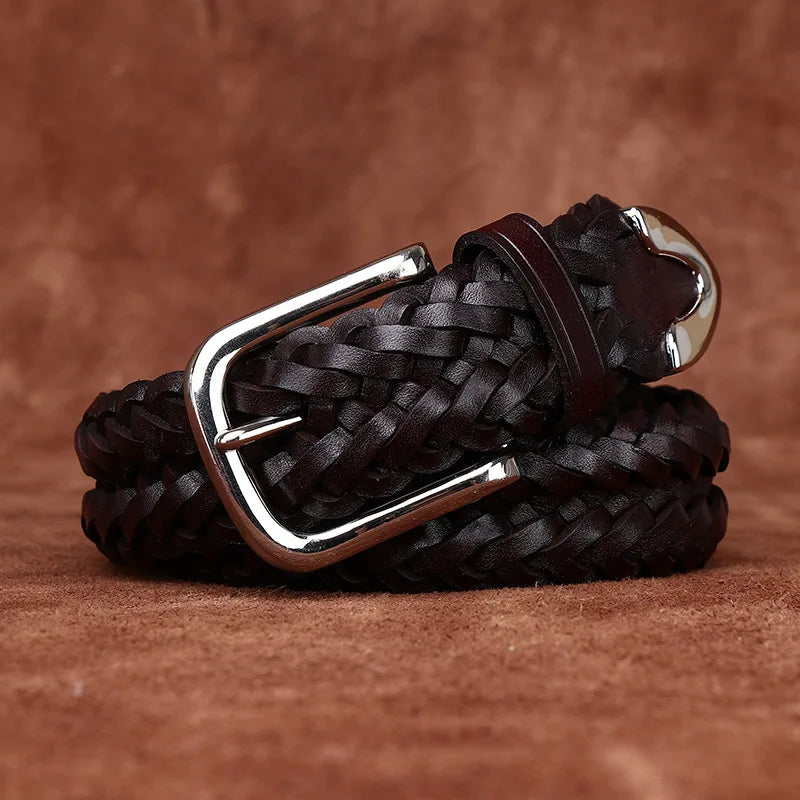 3.5CM Cowhide High Quality Genuine Leather Belts for Men Women Hand Woven Belt Strap Male Pin Buckle Jeans Cowboy Cintos Luxury