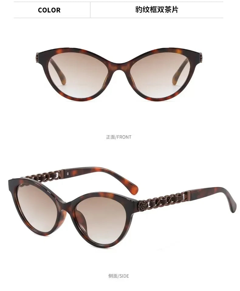2025 New Fashion Cat Eye Sunglasses Women Hollow Chain Legs Sun Glasses Ladies Classic Goggle Oculos De Sol UV400 Sunshade