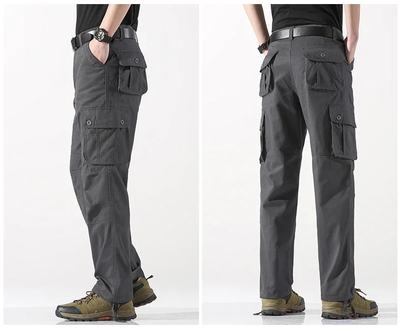 Male Cargo Pants Tactical Cotton Overalls Outdoor Utility Work Trousers Relaxed Fit Big Size Hombre Clothing