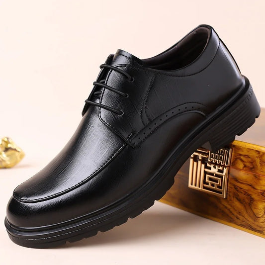 Men's Lace-up Business Casual Leather Shoes Spring Autumn New Platform Work Shoes Male Fashion Solid Color Dress Shoe Man