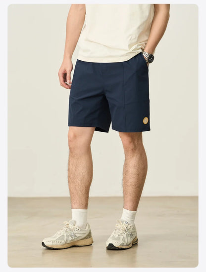 2025 Summer New 145gsm Elastic Fabric Beach Shorts Men Contrast Color Drawstring Athletic Shorts