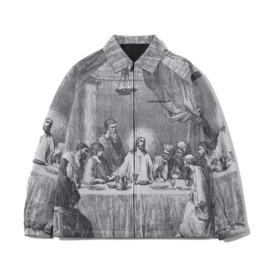 Autumn Men Jacket Oversized Painting Printing Couples Thin Casual Jackets Male Female Silk Vintage Clothing Man Coats Outerwear