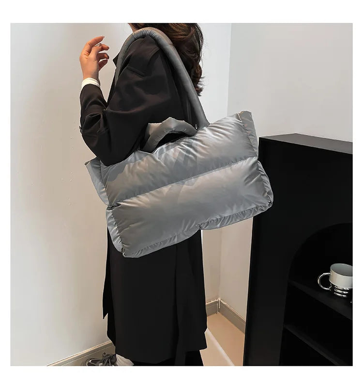 Fashion Large Capacity Puffer Shoulder Bags Padded Women Handbags Casual Nylon Quilted Big Tote Bag Warm Winter Shopper Purses