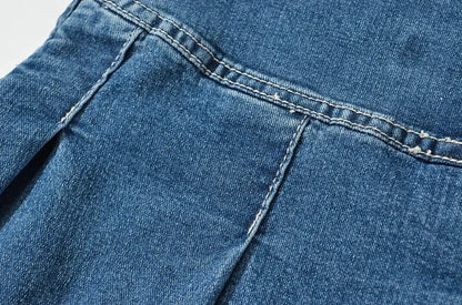 2025 Summer New TARUXY Denim Y2k Skirt with Pleats and Belt 90s E-girl Korean Skirts For Women High Street Jeans Short Bottom