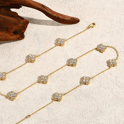 Original Flower-shaped Full Moissanite Necklace for Women 925 Sterling Silver Engagement Gift Jewelry Adjustable 40+5cm