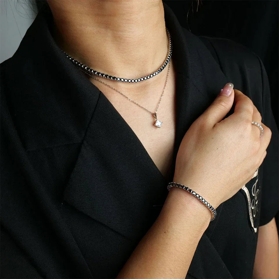 3/4/5/6.5mm Full Black Moissanite Tennis Necklace with GRA 925 Sterling Silver Lab Diamond Hiphop Necklace Jewelry for Men Women