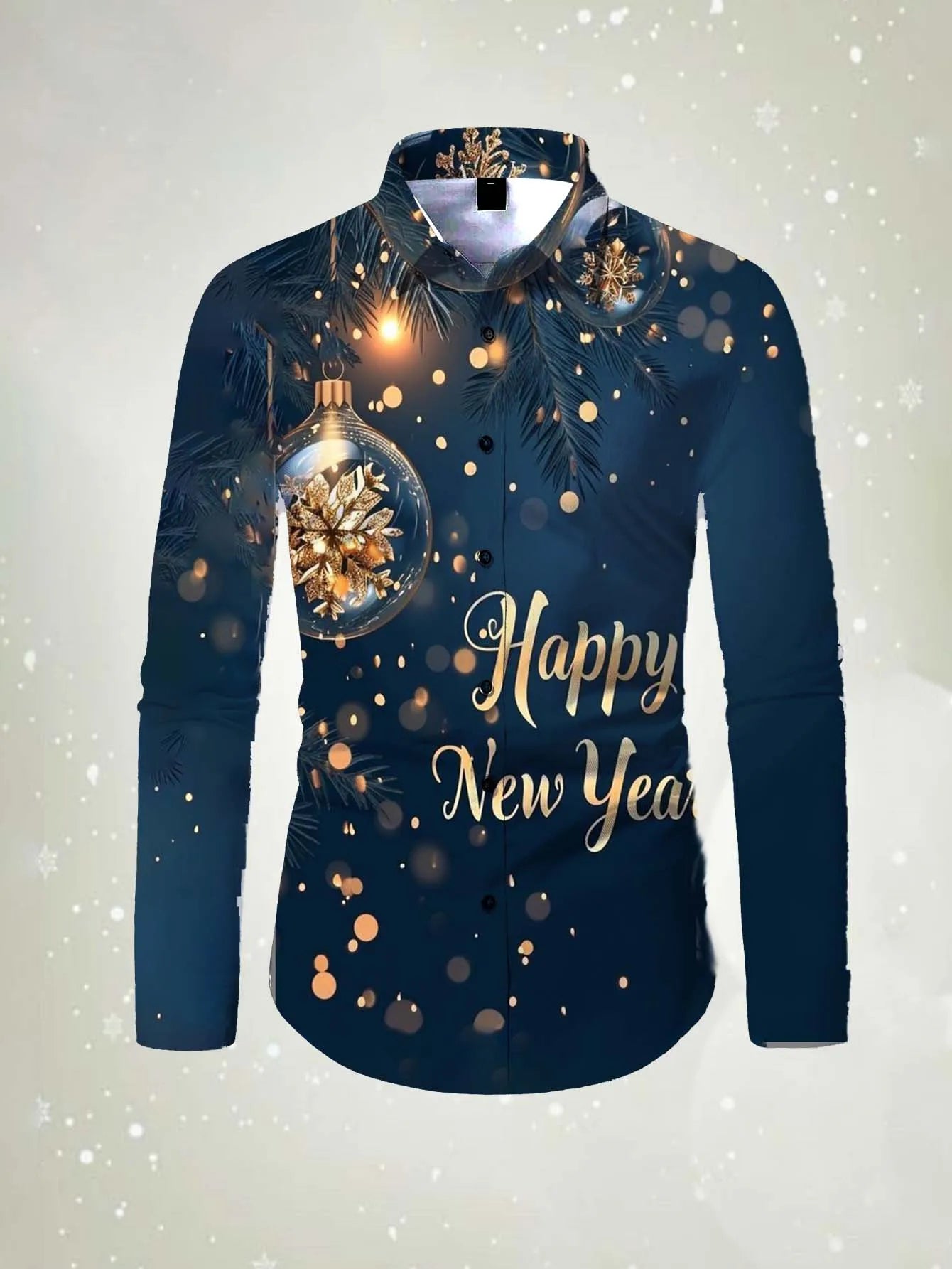 Men's long sleeved shirt 2026 Happy New Year Pattern 3D printed Shirt spring autumn New fashion casual Festival Unisex clothing