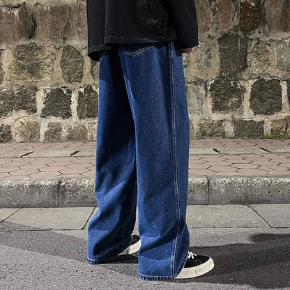 2026  Men's Jeans Korean Version Student Casual Pants High Street Straight Loose Wide Leg Jeans Black Grey  Blue Baggy Jeans
