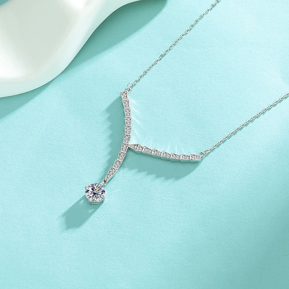 D VVS 1CT Moissanite Pendant Necklace for Women V-Shape Collarbone Neck Chain 925 Sterling Silver Lab Diamond Jewelry