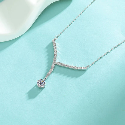 D VVS 1CT Moissanite Pendant Necklace for Women V-Shape Collarbone Neck Chain 925 Sterling Silver Lab Diamond Jewelry
