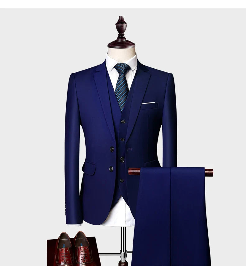 Men's Business Casual Suit for Weddings, Genuine Blazer, Vest and Pants, Big & Tall,Slim Fit Waistcoat, Dress Trousers, US Size