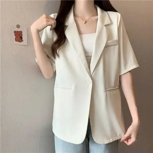 Loose Casual Thin Short Sleeve Women's Suit Jacket Summer New Style Korean Version Fashionable All-Match Lightweight Polyeste...