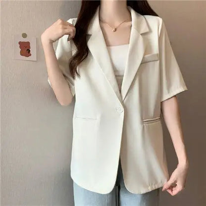 Loose Casual Thin Short Sleeve Women's Suit Jacket Summer New Style Korean Version Fashionable All-Match Lightweight Polyeste...