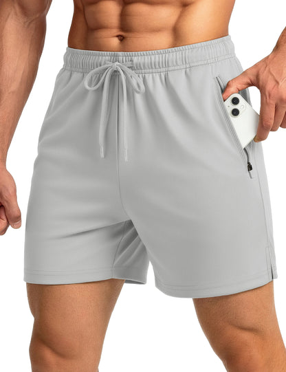 Men's Athletic Running Shorts Mesh Quick Dry Lightweight 5 inches Drawstring Gym Workout Shorts with Zipper Pockets