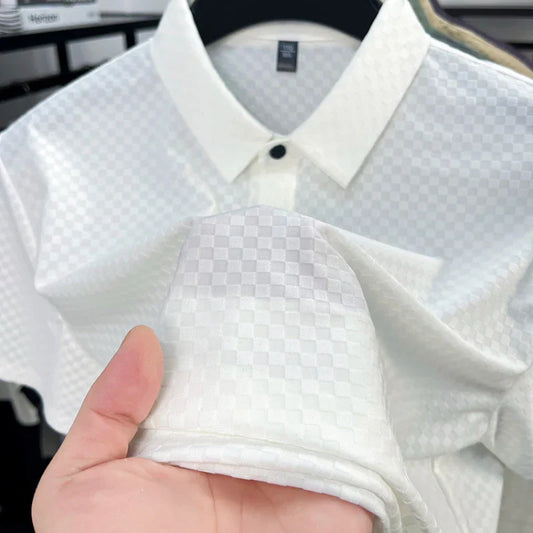 Seamless Polo Shirt - Short Sleeve Ice Silk Feel Nordic Style Soft & Comfortable Summer Wear Men's Golf Shirt