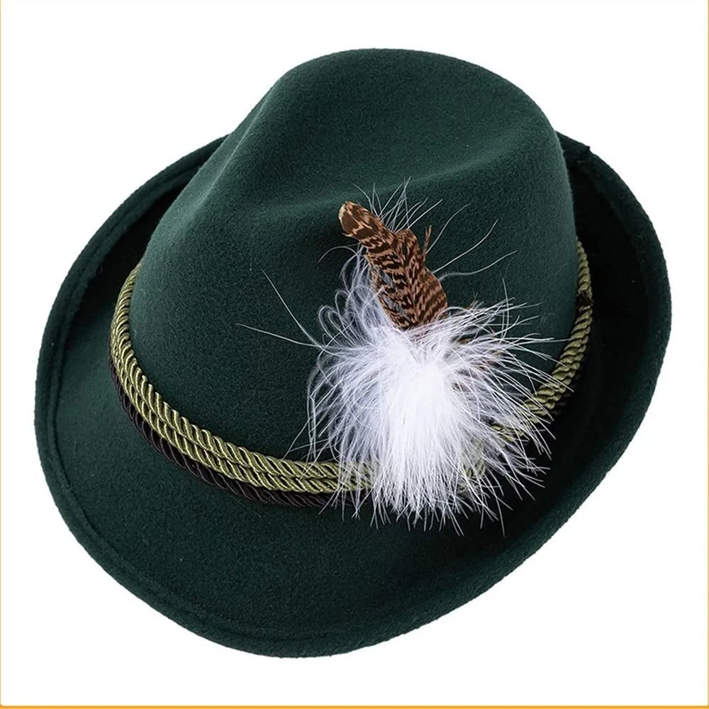 Munich Beer Hats German Oktoberfest Fedora Panama Jazz Feather Felt Hat Halloween Costume Cosplay Cap for Men Woman