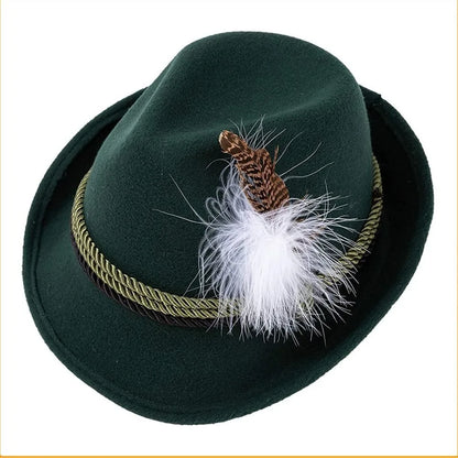 Munich Beer Hats German Oktoberfest Fedora Panama Jazz Feather Felt Hat Halloween Costume Cosplay Cap for Men Woman