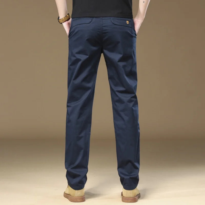 97% Cotton Cargo Style Casual Pants Men's Splicing Straight Fashion Elastic Business Trousers Spring Autumn Male Clothes Pants
