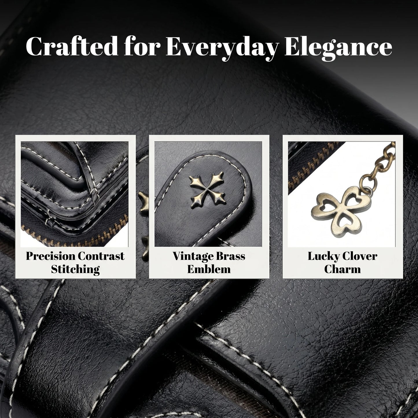 Blocking Oil Wax Leather Women Mini Wallet Multi Card Clover Zipper Coin Purse Portable Ladies Purse Office Travel Daily