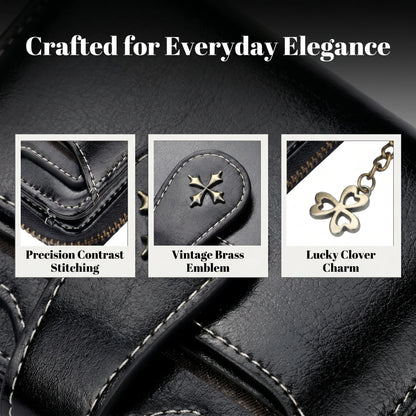 Blocking Oil Wax Leather Women Mini Wallet Multi Card Clover Zipper Coin Purse Portable Ladies Purse Office Travel Daily