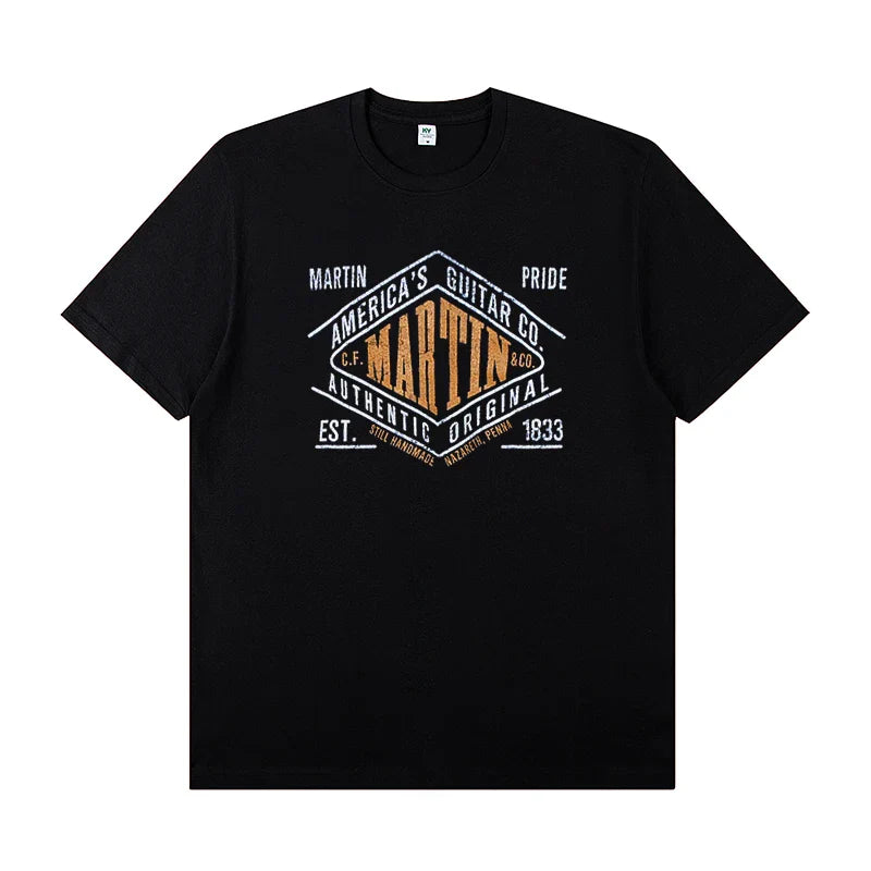 Martin Martin Guitarist Costume Rock Band T-shirt Men's Short Sleeve Instrument Print Cotton T-shirt Summer Clothing Tops Tee