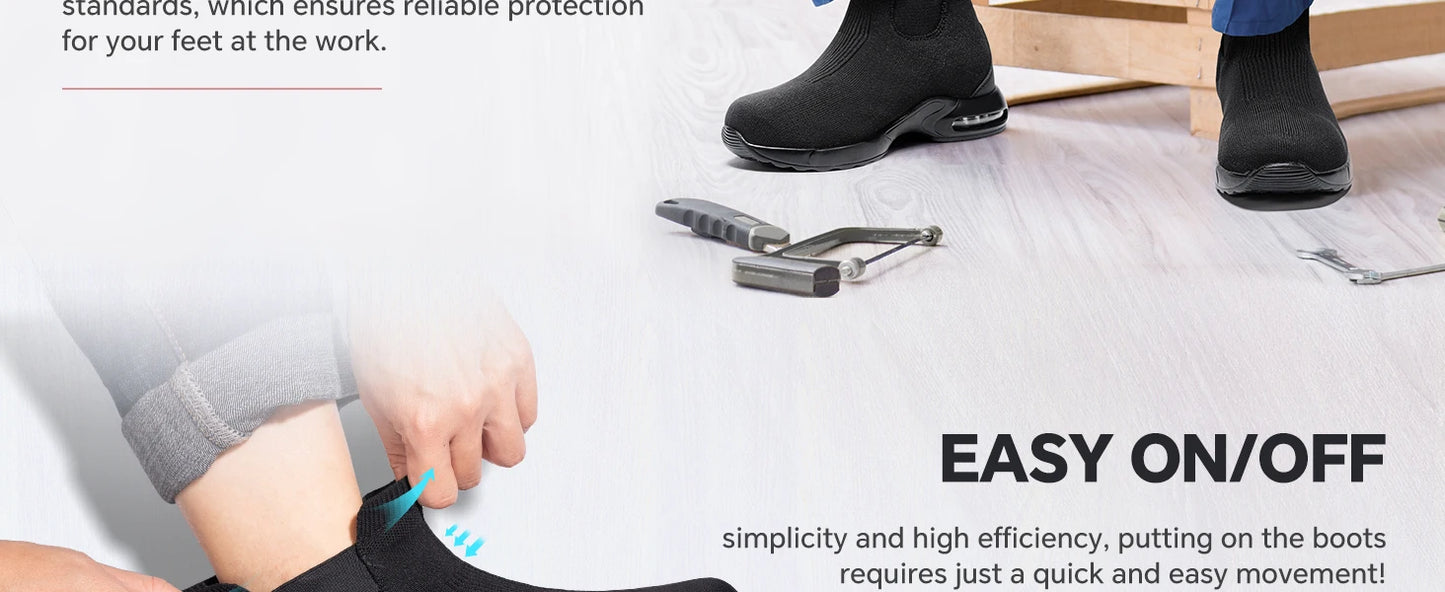 Steel Toe Shoes for Men Women Water Resistant Work Boots Non Slip Safety Sneakers Slip On Industrial Air Cushion Chelse