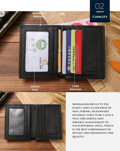 100% Genuine Leather Men Wallet Premium Product Real Cowhide Wallets For Man Short Black Credit Card Cash Receipt Holder Purse