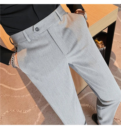 Autumn Winter New Embroidered Business Formal Pants Men Fashion Wedding Slim Fit Trousers High Quality Solid Social Suit Pants