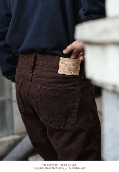 Men Jeans Brown Jeans Men Jeans Trousers  Selvedge Denim Jeans for Men Taper Fit Mens Jeans vintage 13.8 Oz