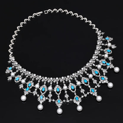 2024 New Pearl Jewelry Sets For Women Wedding Party Accessories Luxury CZ Dubai African 4-piece Bridal Jewelry Set