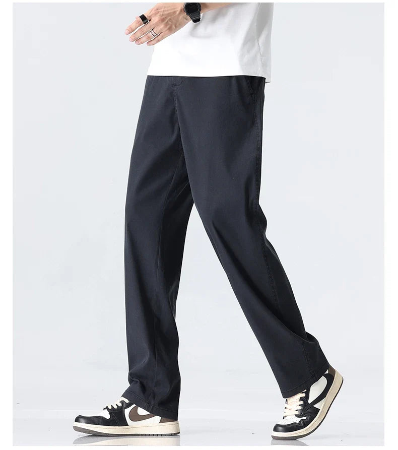 Coffee Ultra-thin Wide Pants Men Lyocell Fabric Breathable Soft Straight Casual Trousers Loose Simple Male Sweatpants