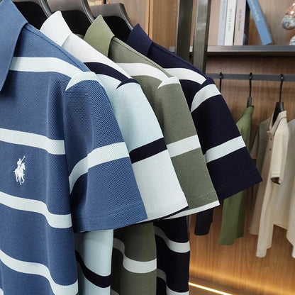 2026 New Summer Men's Striped Polo Shirt with Collar and Short Sleeve Casual T-shirt for Men