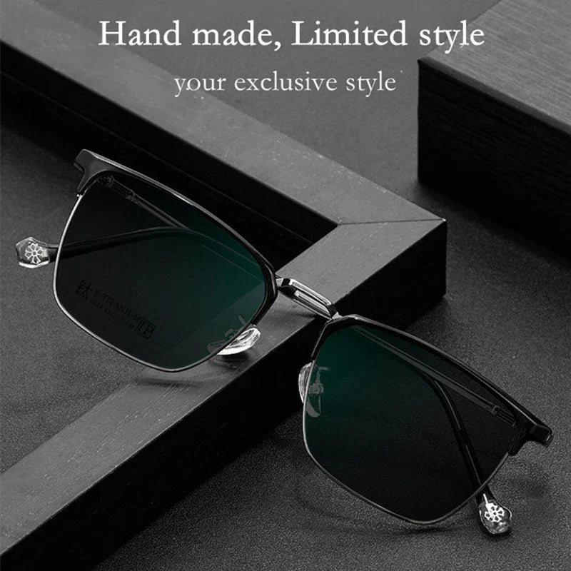 Ultralight Pure Titanium Myopia Sunglasses Men‘s Retro Business Driving Fishing Outdoor Traveling Sunshade Glasses