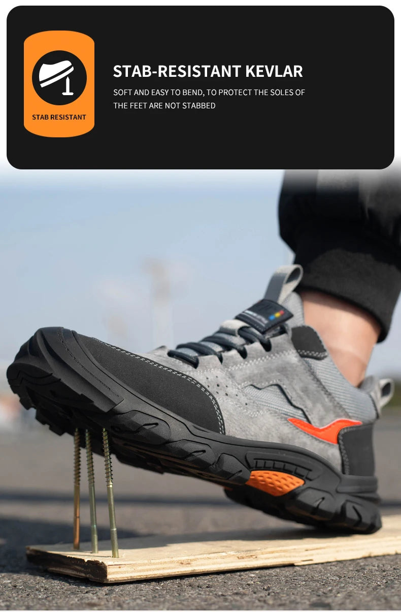 Men Safety Work Shoes Plastic Toe Safety Boots Fashion Lightweight Comfort Working Sneakers Anti-puncture Indestructible Shoes