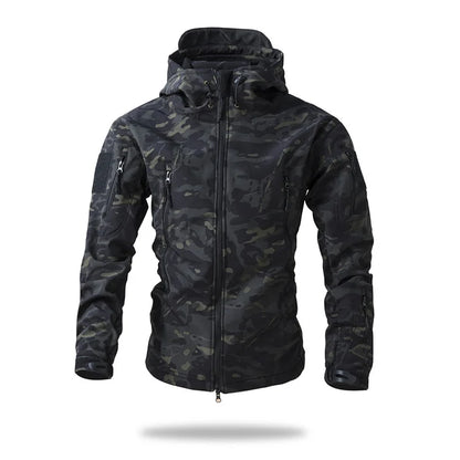 New Soft Shell Tactical Jacket  Men Winter Fleece Hooded Coat Hunting Clothes Outdoor Camouflage CS Tops Waterproof Windproof