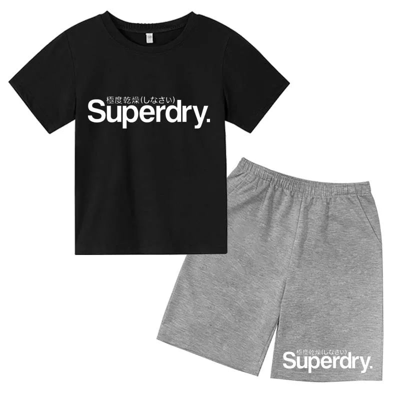 Kids Summer Casual Letter Print Breathable Tees+Short Pants 2pcs Suits 2-13 Years Boys Girls Fashion Outfits Children Clothes