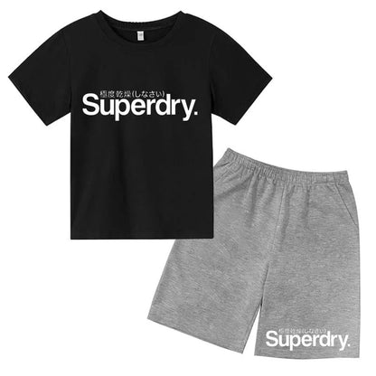 Kids Summer Casual Letter Print Breathable Tees+Short Pants 2pcs Suits 2-13 Years Boys Girls Fashion Outfits Children Clothes